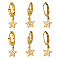 Crystal Star Drop Hoop Earrings in Three Gold Tone Designs view 5