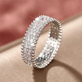 Triple-Row Pave Full Eternity Wide Band Ring Silver Tone view 2