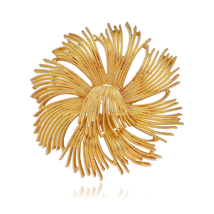 Gold Tone Flower Tassel Metal Brooch Pin 6.5 cm for Jackets and Lapels