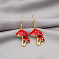 Red Spotted Mushroom Novelty Gold Hook Drop Earrings view 2