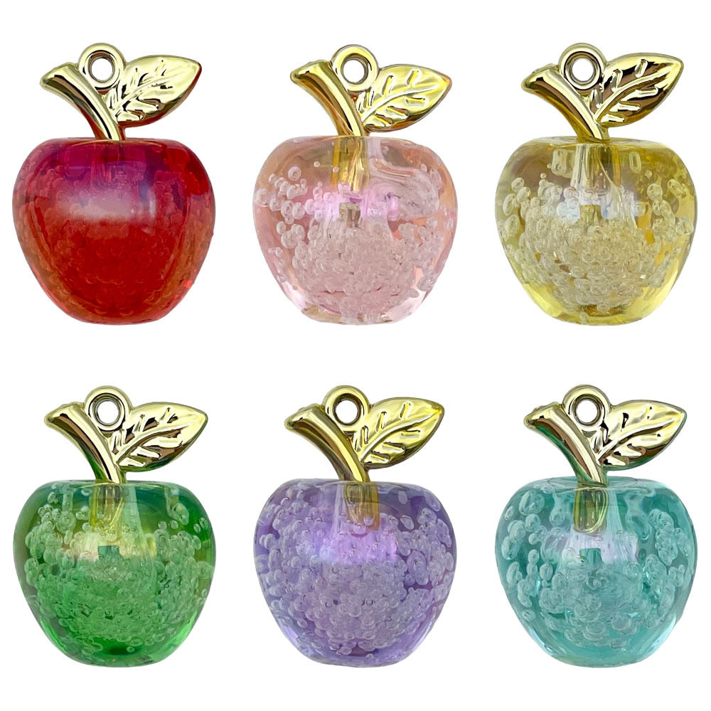 Iridescent Plated Transparent Acrylic 3D Apple Charm Pendant for Keychain Bag Jewelry Making