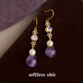 Gold-Tone Amethyst Pearl Filigree Zirconia Drop Earrings view 4