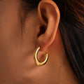 Chunky C Shape Stud Hoop Earrings Smooth Gold Steel Metal Pair view 4