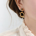 Irregular Open Frame Drop Earrings Black Enamel Crystal view 6