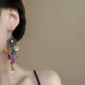 Antique Tone Colorful Sequin Drop Earrings with Reflective Details view 4