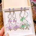 Crystal Flower Drop Earrings in Purple and Green Fashion Jewelry view 1