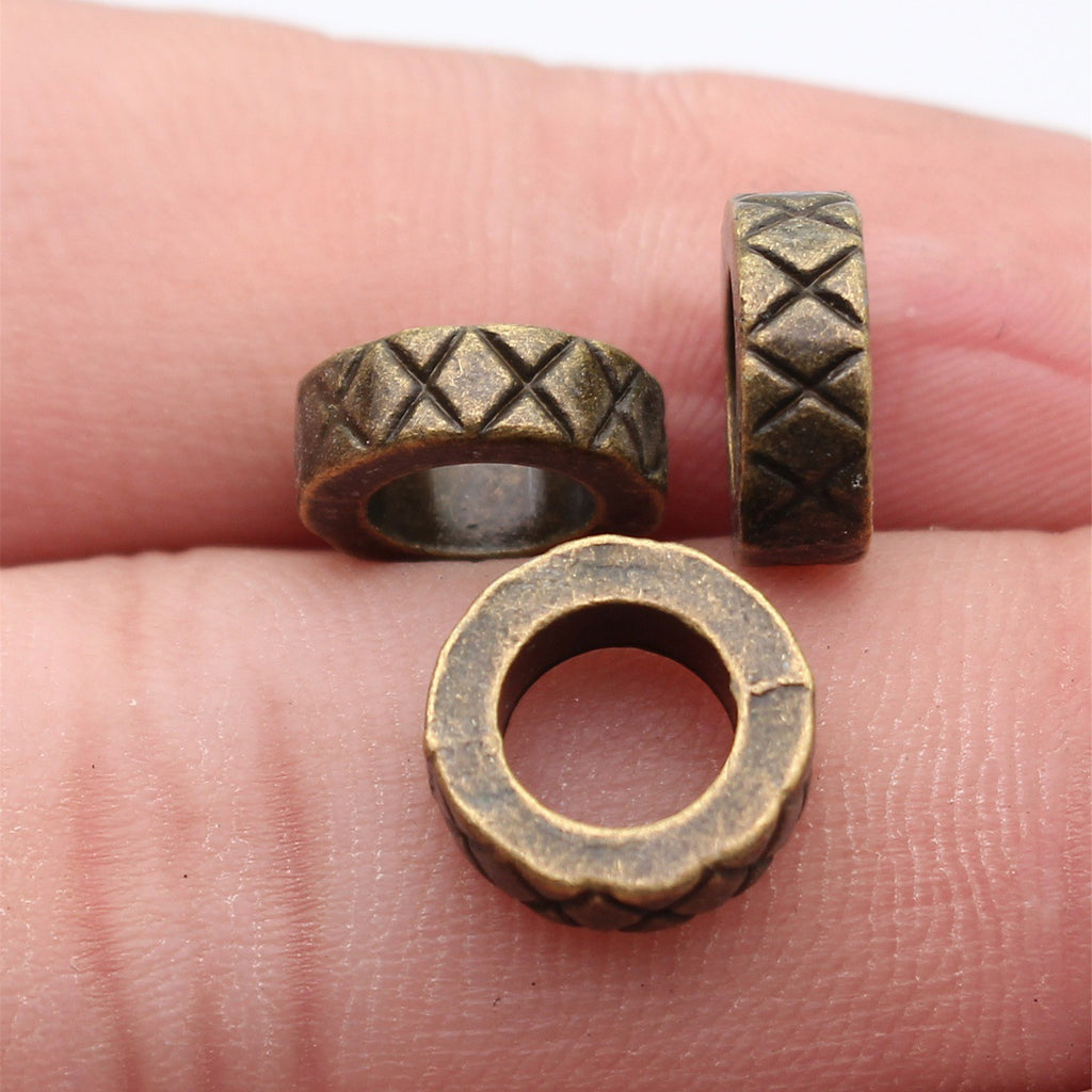 11x11x4mm 1.5g Antique Bronze Zinc Alloy X Texture Large Hole Spacer Beads for Bracelet Jewelry Making