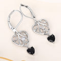 Silver Hollow Heart Leverback Earrings Black Stone Drop view 3