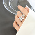 Gold Steel Open Flower Pearl Ring Adjustable Brass Band view 6