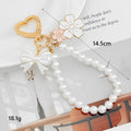 Pearl Bead Wristlet Keychain with Bow and Sakura Flower Charms view 2