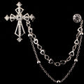 Cross and Round Pin Double Chain Collar Brooch in Two Finishes view 6