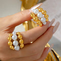 Gold Bead Cluster Ring White Shell Pearls Openwork Band Metal view 3