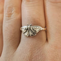 Antique Silver Engraved Moth Butterfly Top Fashion Ring view 3