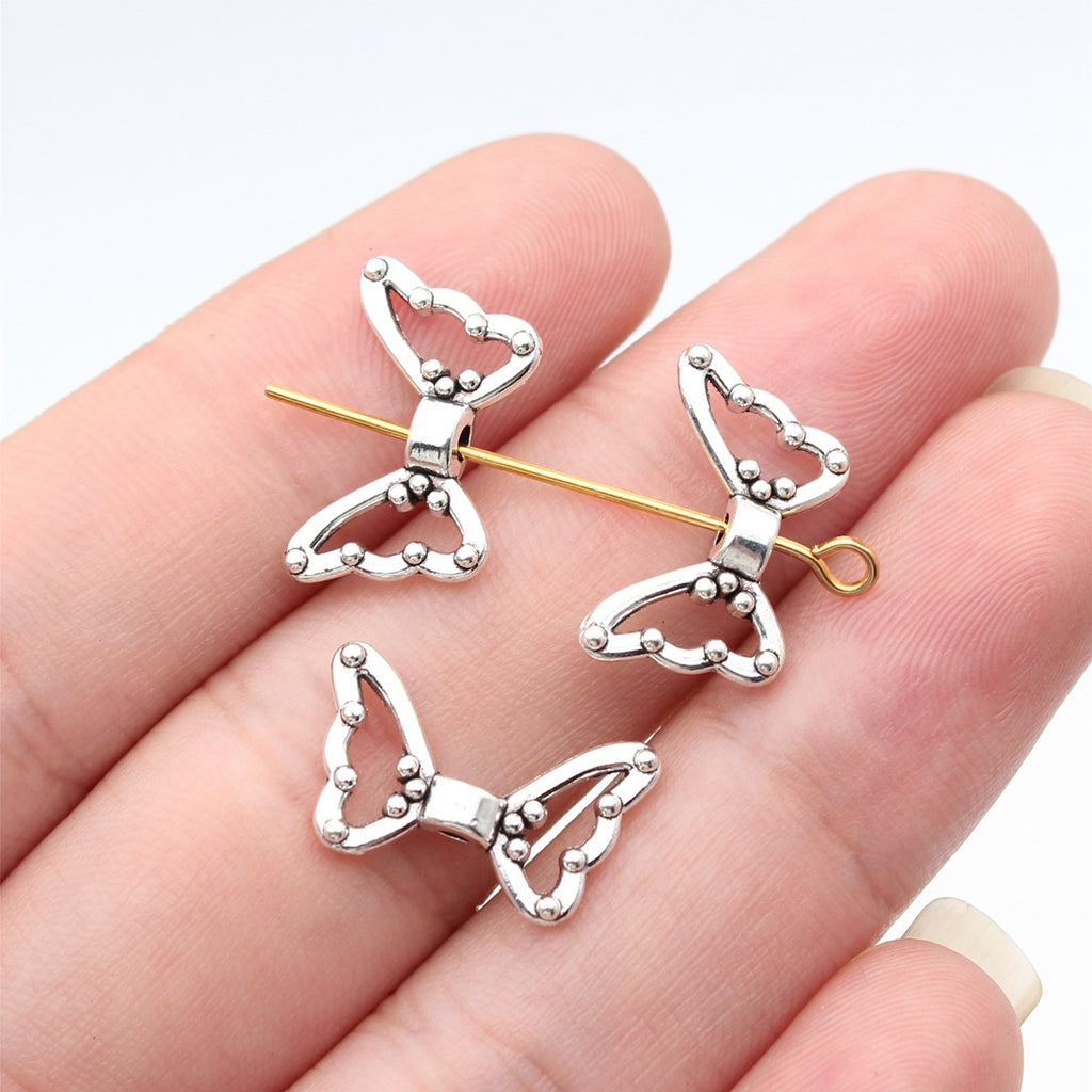 17x11mm 0.7g Antique Silver Zinc Alloy Butterfly Wing Loose Metal Beads for Bracelet DIY Making