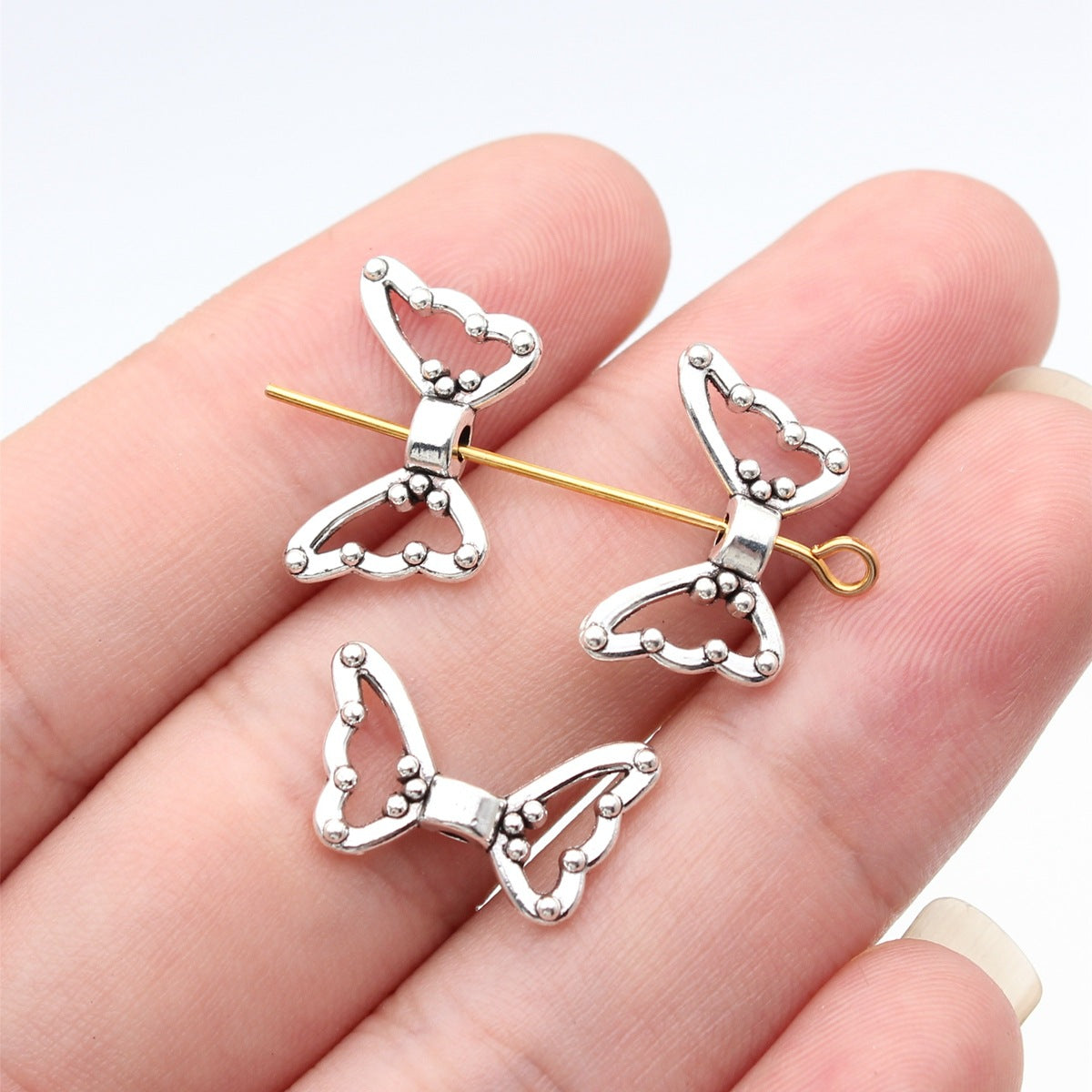 17x11mm 0.7g Antique Silver Zinc Alloy Butterfly Wing Loose Metal Beads for Bracelet DIY Making