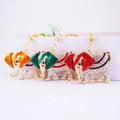 Clear Stone Elephant Metal Keychain in Red, Orange and Green view 9