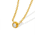 Single Zircon Bezel Pendant Necklace Gold Steel Cable Chain view 5
