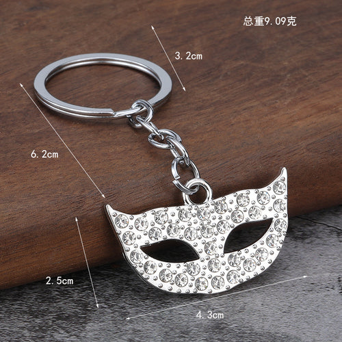 Rhinestone Mask Pendant Zinc Alloy Keychain Bag Charm