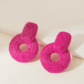 Twelve Color Woven Circle Statement Dangle Stud Earrings view 10