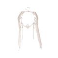 Silver Tone Layered Chain Necklace with Crystal Tassel Drops view 5