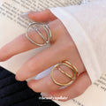 Geometric Double Loop Open Cuff Rings Gold and Silver view 1