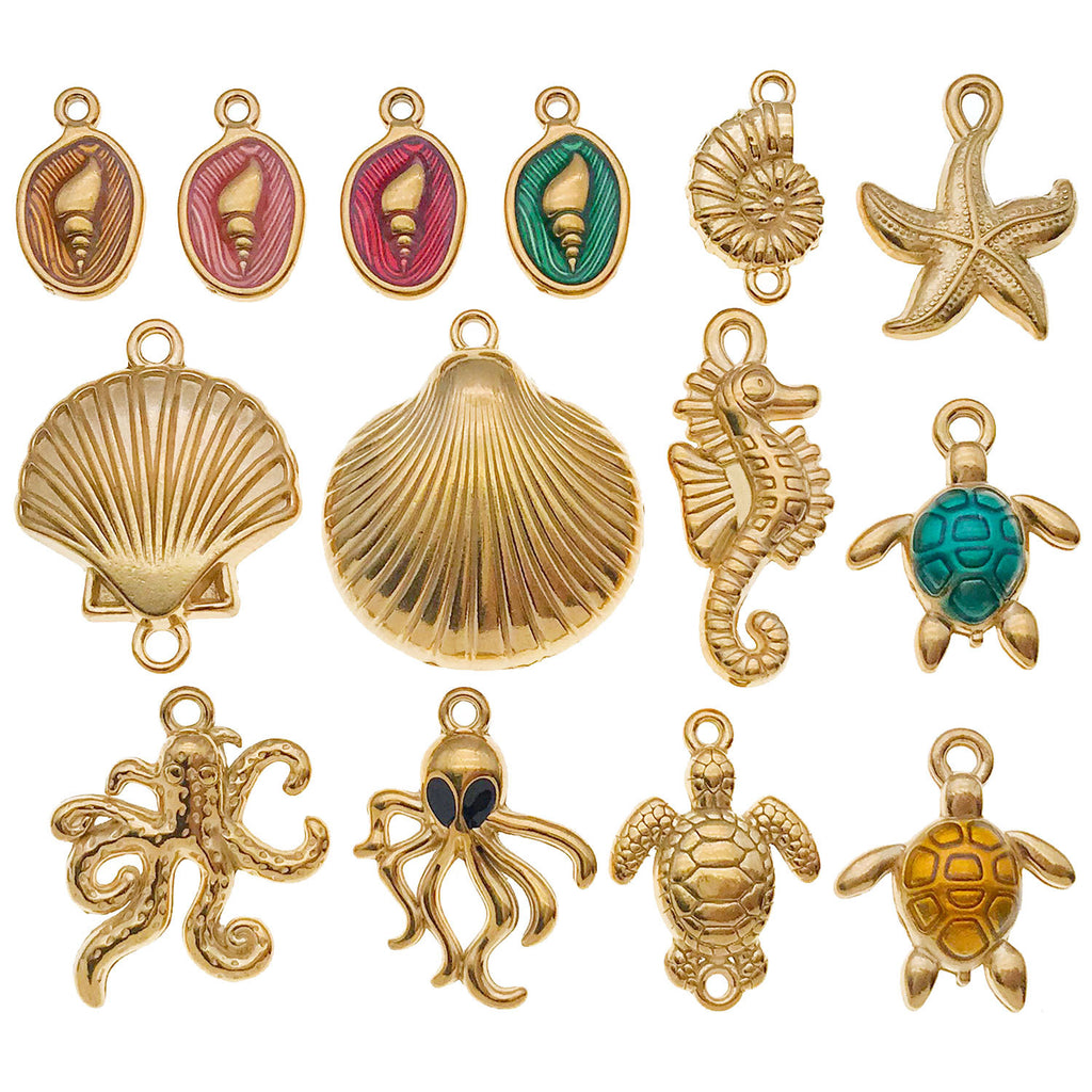 Stainless Steel Starfish Seahorse Turtle Ocean Charm Pendant for DIY Keychain Jewelry