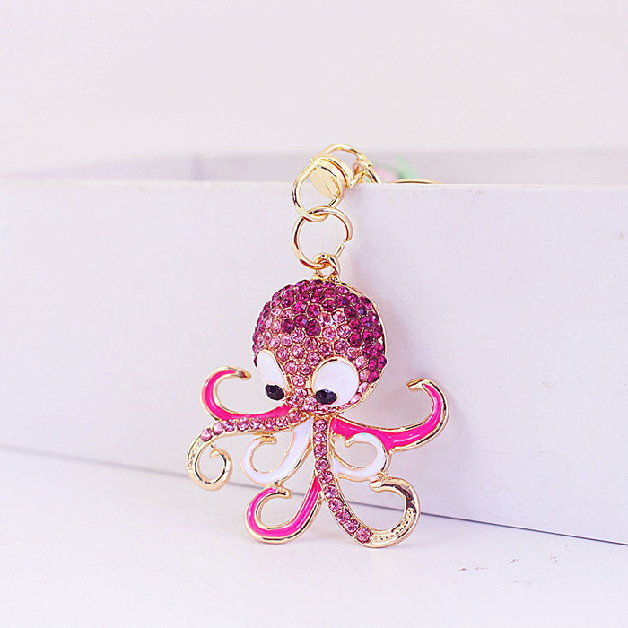 Rhinestone Octopus Ocean Animal Keychain Zinc Alloy Bag Charm