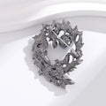 Black Silver Tone Floral Wreath Wreath Crystal Pearl Look Metal Brooch Pin view 4