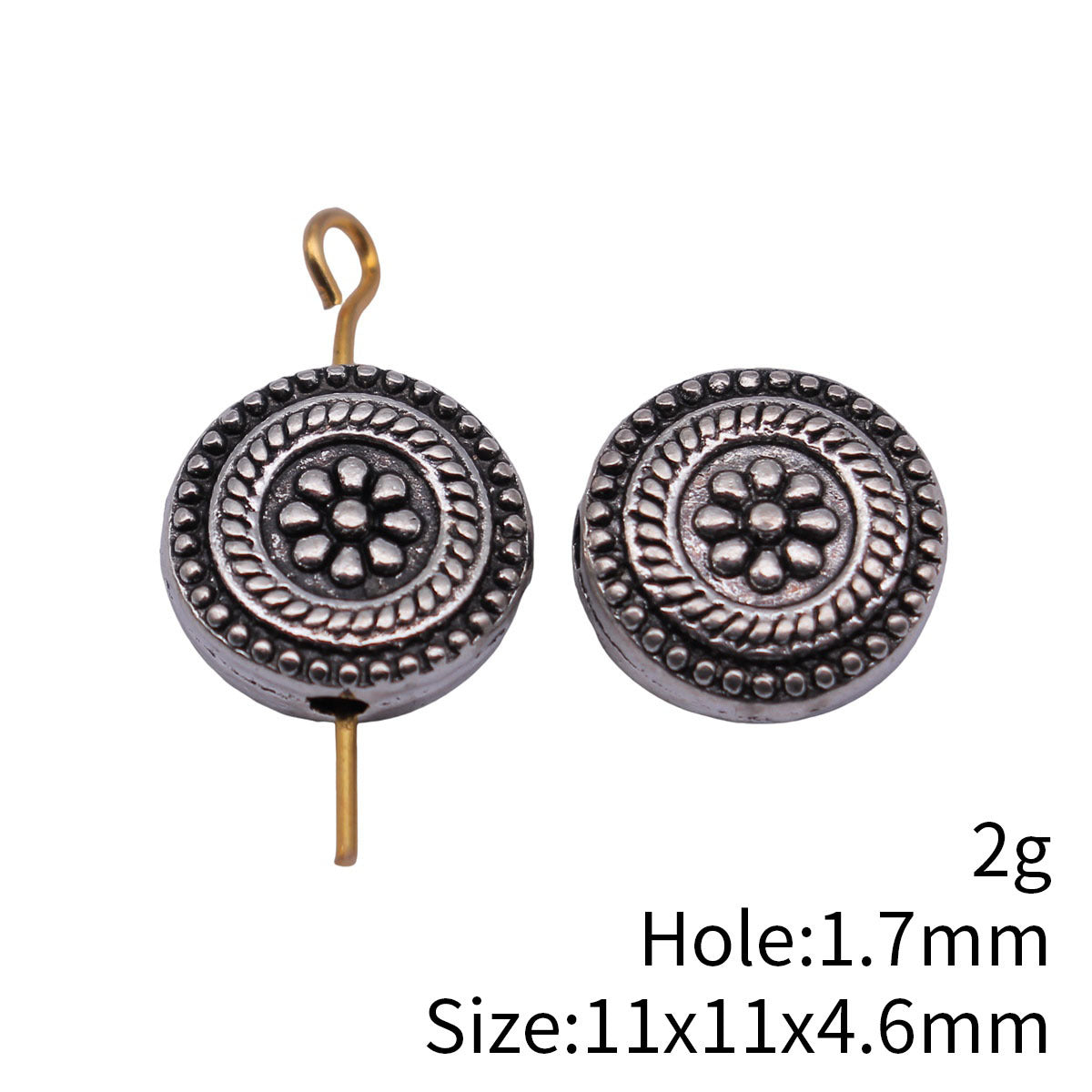 11x11x4.6mm 2g Multi-Color Zinc Alloy Flower Pattern Round Spacer Beads for DIY Bracelet Jewelry