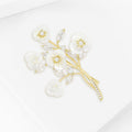 White Blossom Branch Brooch with Gold Tone Stems Clothing Pin view 2