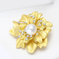 Matte Gold Silver Flower Brooch Pearl Center Rhinestones view 4