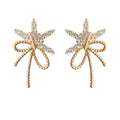 Gold CZ Starburst Firework Twisted Rope Bow Stud Earrings view 5