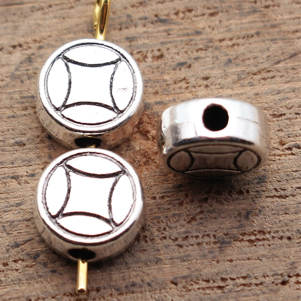 7.8x7.8x3.6mm 0.93g Multicolor Zinc Alloy Round Coin Pattern Small Hole Double Sided Beads for DIY Bracelet Making