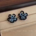 Black Bead Weave Light Blue Center Flower Stud Earrings view 4