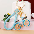Jeweled Bicycle Keychains in Pink Red Yellow and Blue with Loops view 3