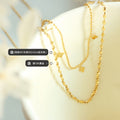 Double Layer Rhombus Charm Necklace Gold Or Steel Tone view 2