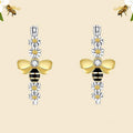 Two Tone Bee Daisy Floral Oval Hoop Earrings Silver Gold view 2