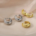 Silver Gold Tone Filigree Floral Pave Huggie Hoop Earrings view 3