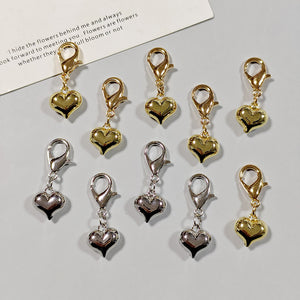 Puffy Heart Lobster-Clasp Charms in Gold and Silver Tone