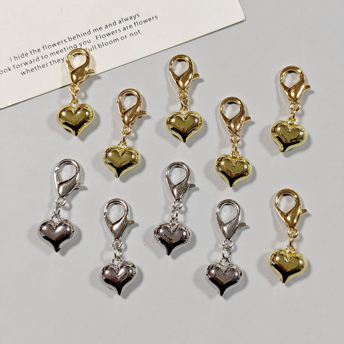 Puffy Heart Lobster-Clasp Charms in Gold and Silver Tone