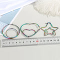 Rainbow Finish Double-Layer Heart, Star and Round Hoop Earrings view 5