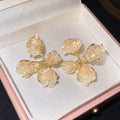 Pale Gold Crystal Petal Flower Stud Earrings Fashion Jewelry view 6