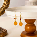 Orange and Brown Triple Bead Gold Dangle Hook Earrings view 4