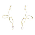 Gold Abstract Wire Drop Earrings With Teardrop Pearls view 5