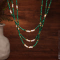 Malachite Freshwater Pearl Beaded Necklace Gold Accents view 2