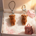 Flocked Brown Teddy Bear Keychains Clasp and Strap 2 Styles view 2
