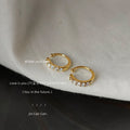 Gold Tone Clear Stone Fine Round Huggie Hoop Earrings view 3