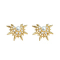 Gold Sunburst Pearl Clear CZ Stud Clip Earrings Two Ways view 5