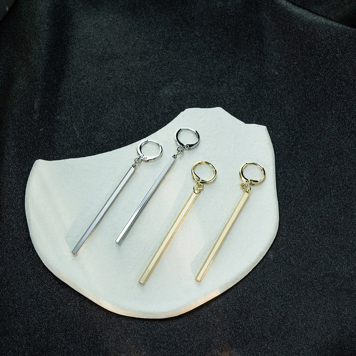 Gold and Silver Slim Hoop Straight Bar Dangle Stud Earrings