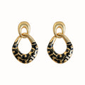 Gold Black Leopard Enamel Linked Teardrop Earrings view 5